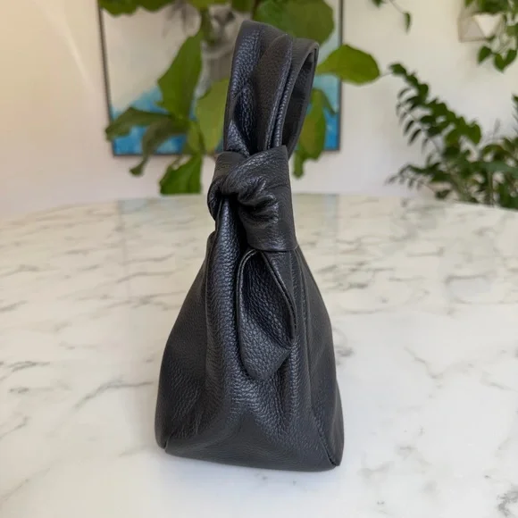 Quince Italian Leather Mini Bow Mini Shoulder Bag Pebbled Crossbody Gold Chain - Picture 4 of 14